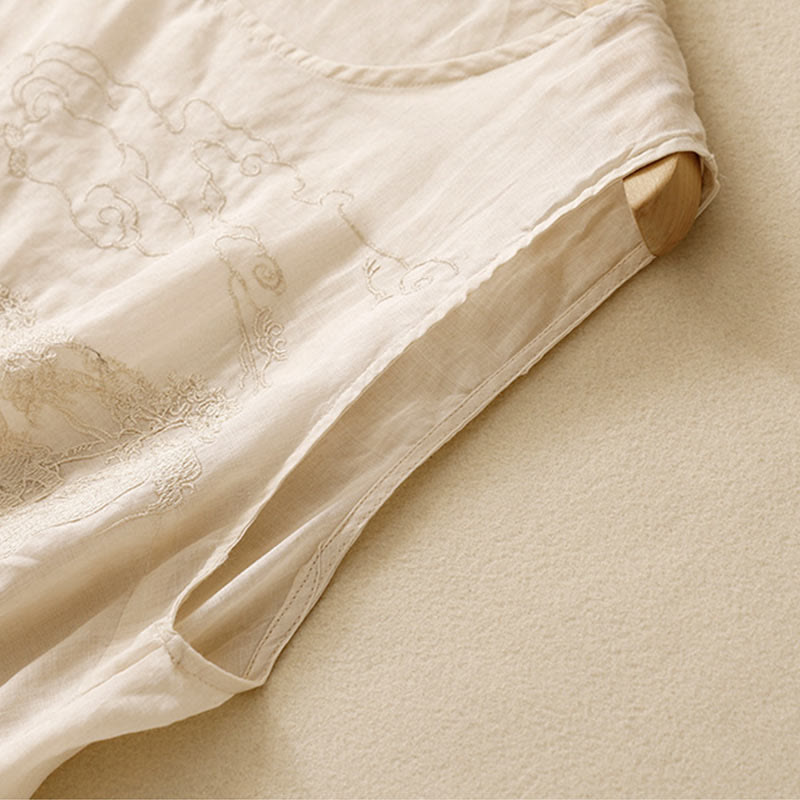 Buddha Stones Vintage Casual Embroidery Cotton Linen Women's Vest Waistcoat