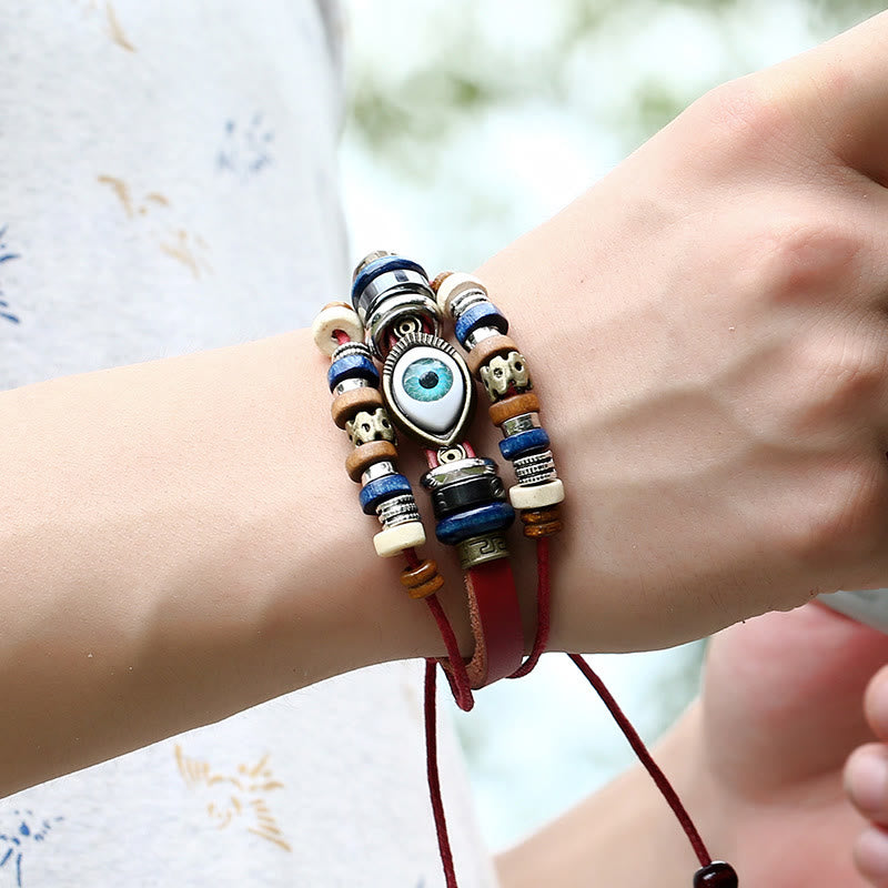 FREE Today: Protection and Blessing Evil Eye Leather Adjustable Bracelet