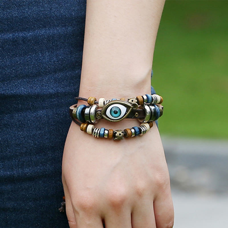 FREE Today: Protection and Blessing Evil Eye Leather Adjustable Bracelet