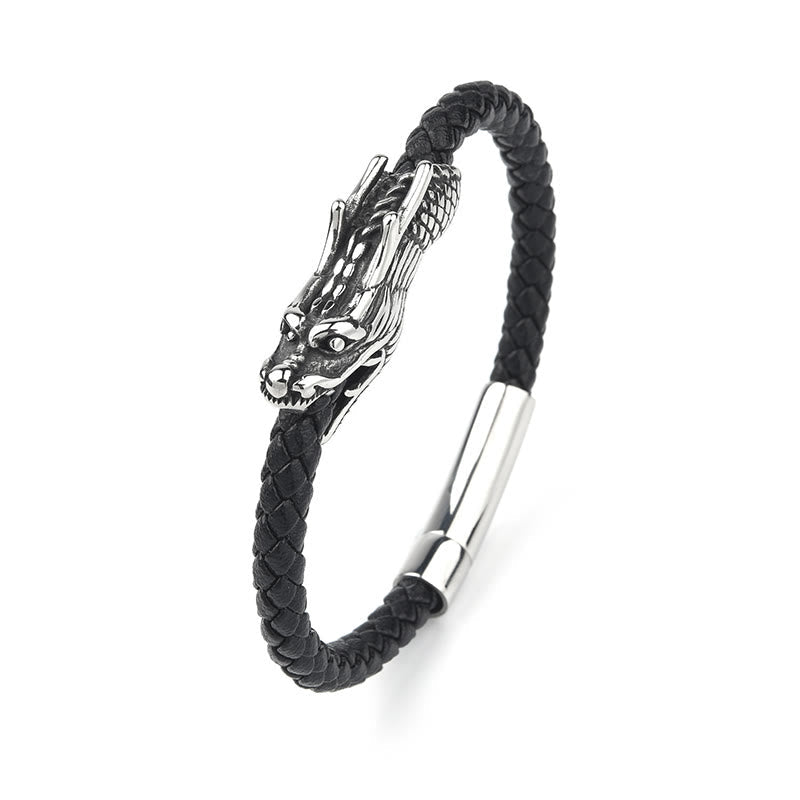FREE Today: Protection Strength Dragon Leather Titanium Steel Buckle Bracelet