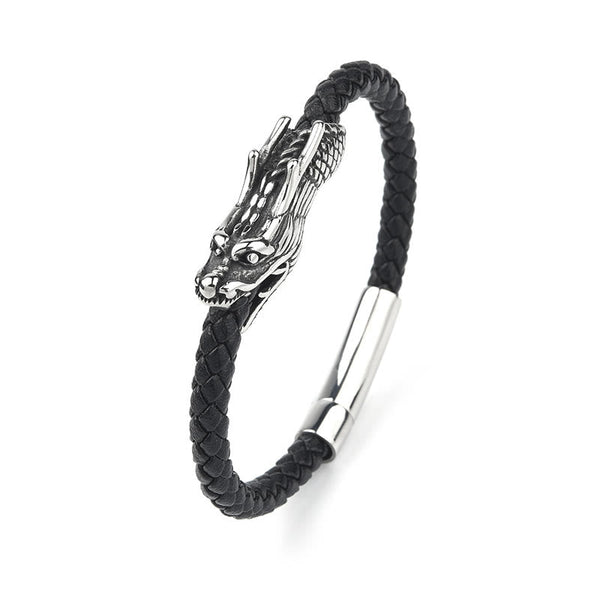 FREE Today: Protection Strength Dragon Leather Titanium Steel Buckle Bracelet