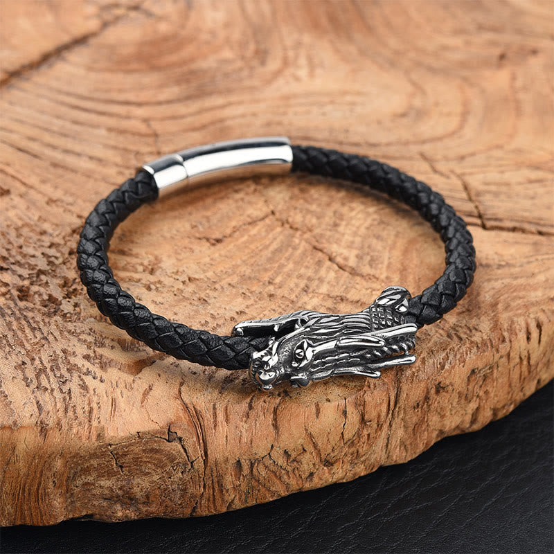 FREE Today: Protection Strength Dragon Leather Titanium Steel Buckle Bracelet