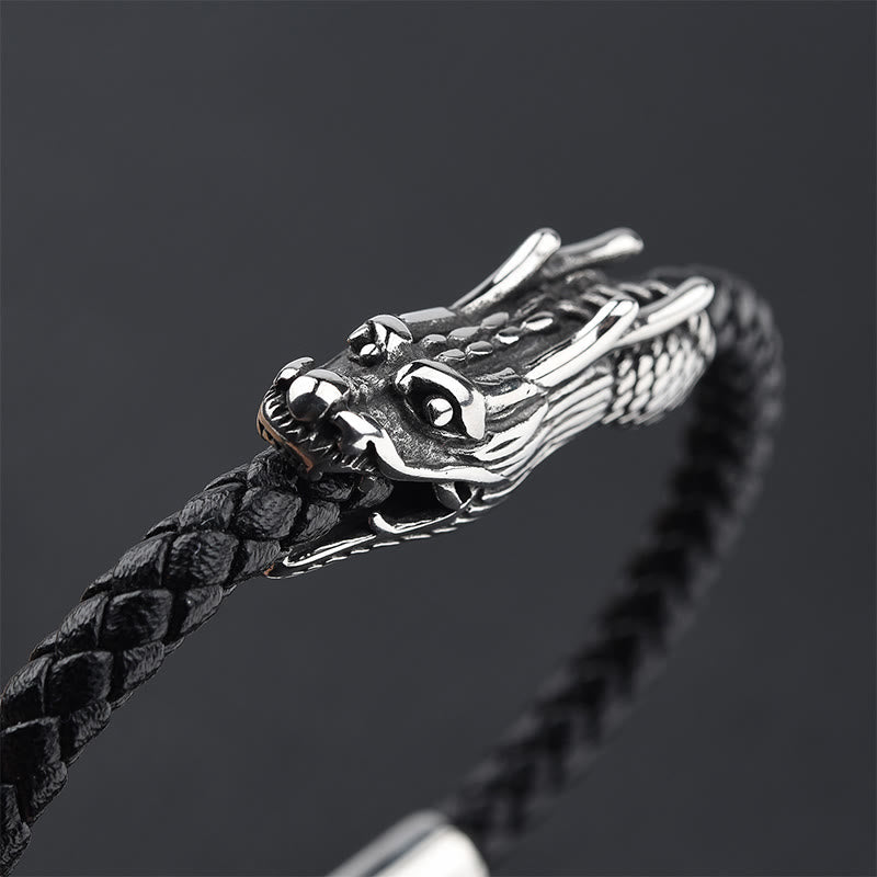 FREE Today: Protection Strength Dragon Leather Titanium Steel Buckle Bracelet