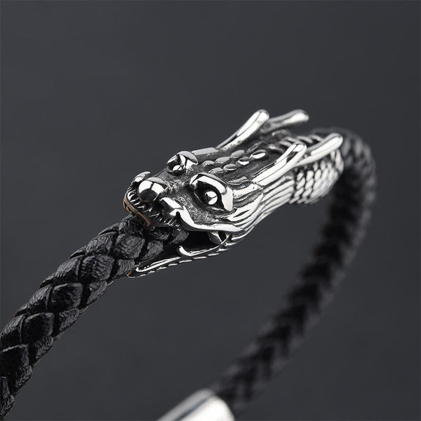 FREE Today: Protection Strength Dragon Leather Titanium Steel Buckle Bracelet