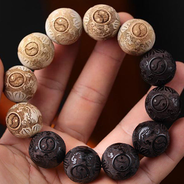 FREE Today: Peace Spirit Ebony Wood Camphor Wood Yin Yang Ox Engraved Bracelet