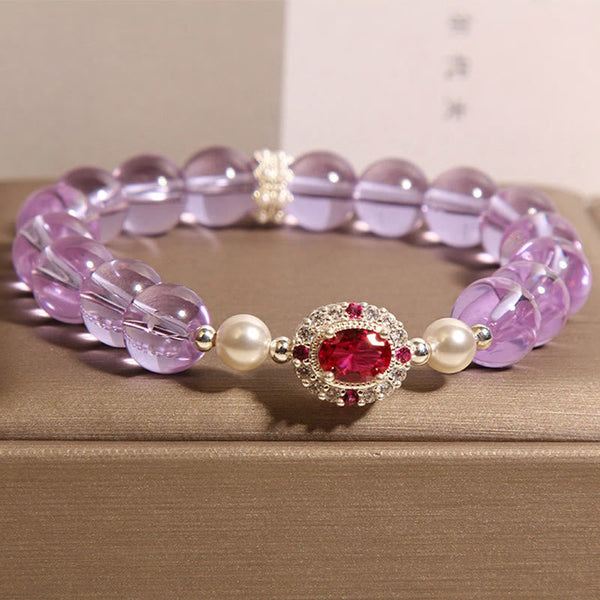 FREE Today: Inner Peace Balance Natural Amethyst Pearl Red Zircon Bracelet