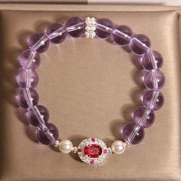 FREE Today: Inner Peace Balance Natural Amethyst Pearl Red Zircon Bracelet