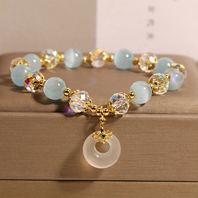 FREE Today: Peace Healing Blue Cat's Eye White Crystal Peace Buckle Meaning Bracelet