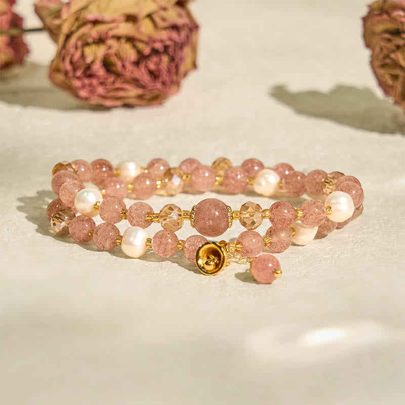 FREE Today: Love Healing Natural Strawberry Quartz Pearl Bell Double Wrap Bracelet