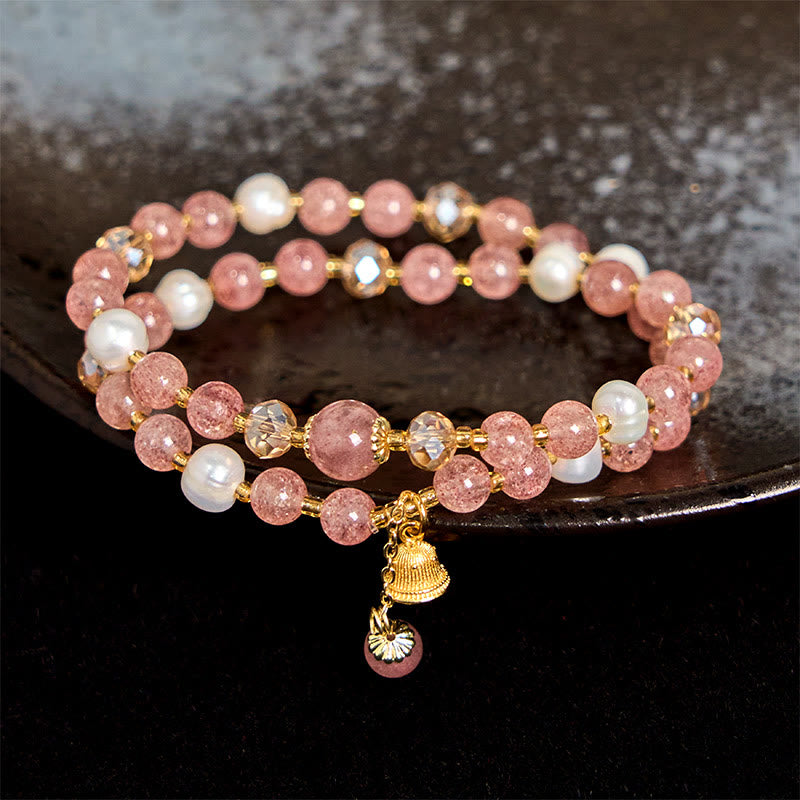 FREE Today: Love Healing Natural Strawberry Quartz Pearl Bell Double Wrap Bracelet