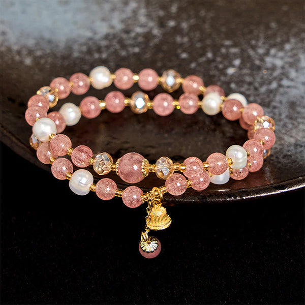 FREE Today: Love Healing Natural Strawberry Quartz Pearl Bell Double Wrap Bracelet