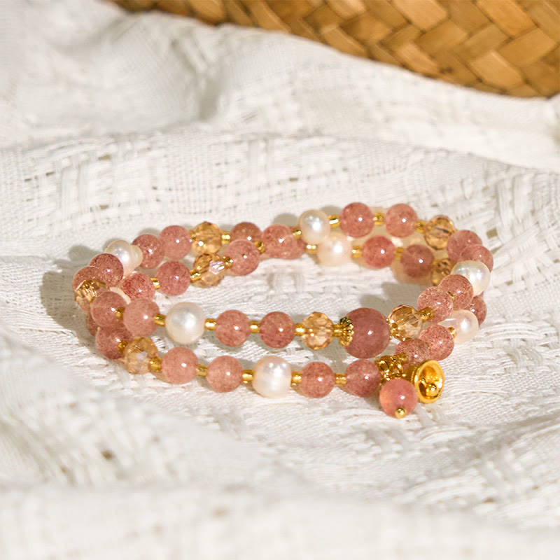 FREE Today: Love Healing Natural Strawberry Quartz Pearl Bell Double Wrap Bracelet