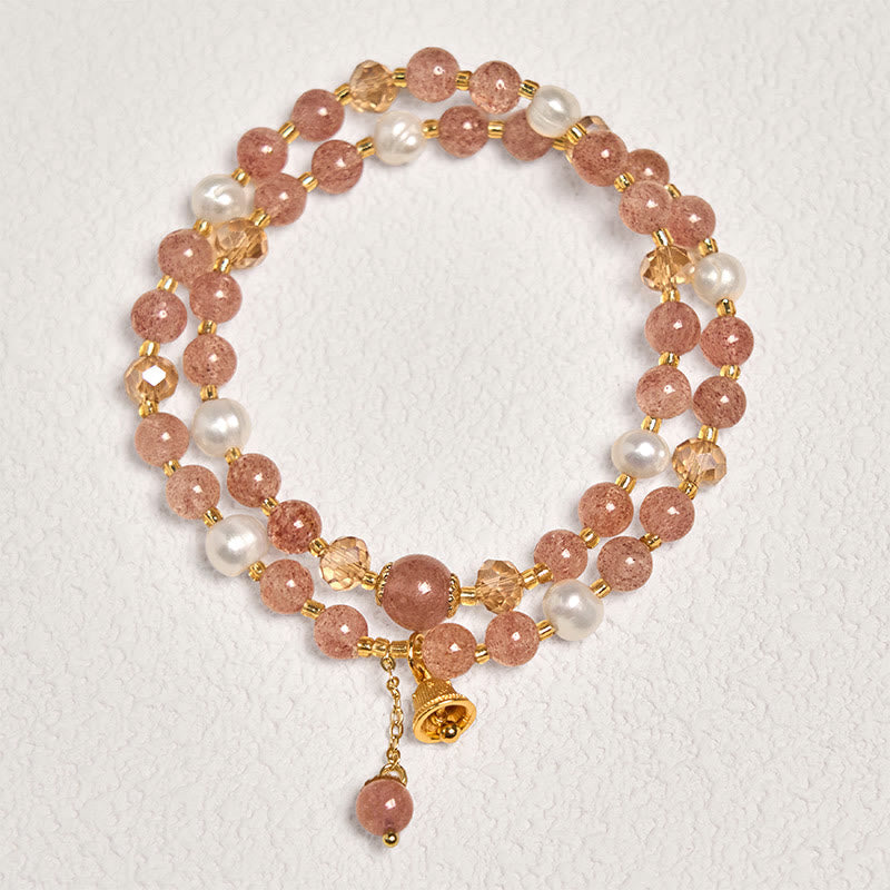 FREE Today: Love Healing Natural Strawberry Quartz Pearl Bell Double Wrap Bracelet