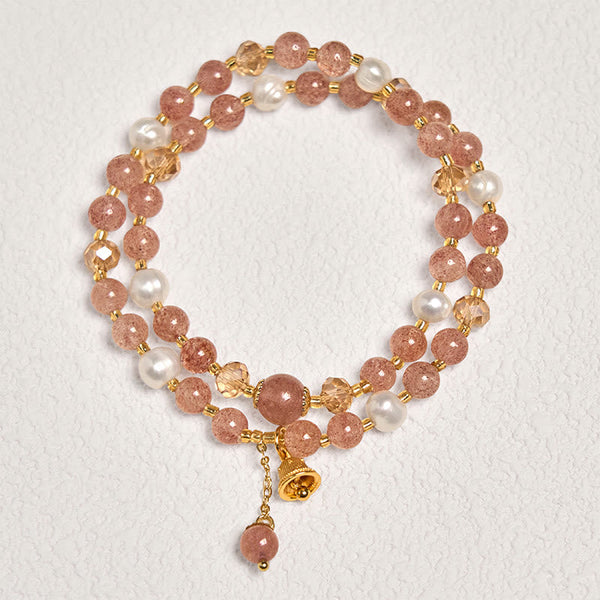 FREE Today: Love Healing Natural Strawberry Quartz Pearl Bell Double Wrap Bracelet