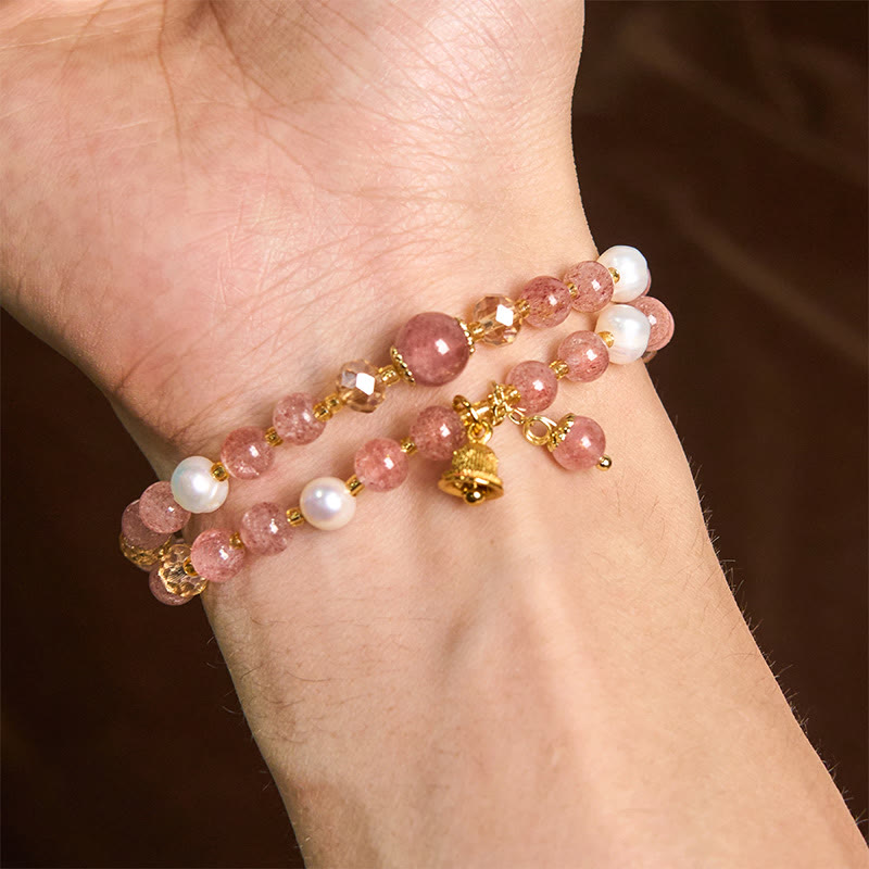 FREE Today: Love Healing Natural Strawberry Quartz Pearl Bell Double Wrap Bracelet