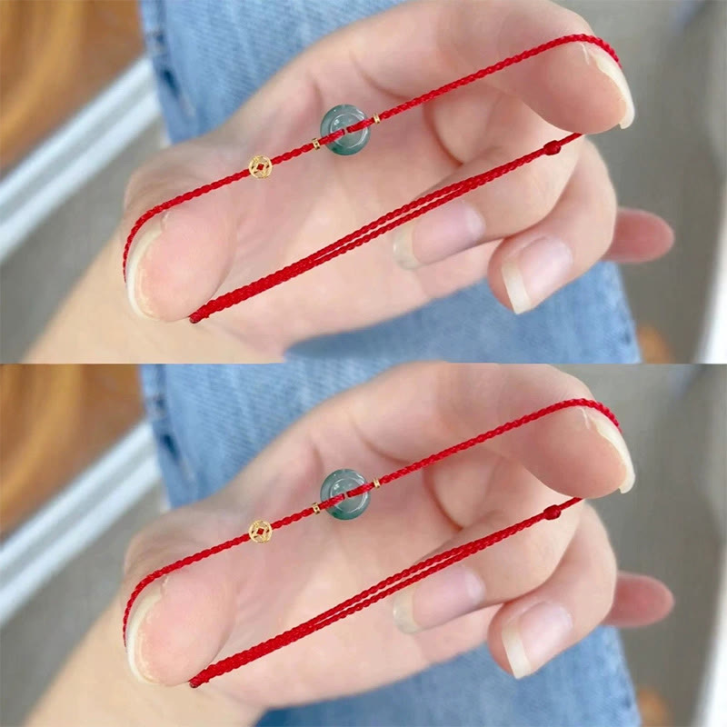 FREE Today: Fortune Connection Peace Buckle Copper Coins Jade Red String Bracelet Anklet