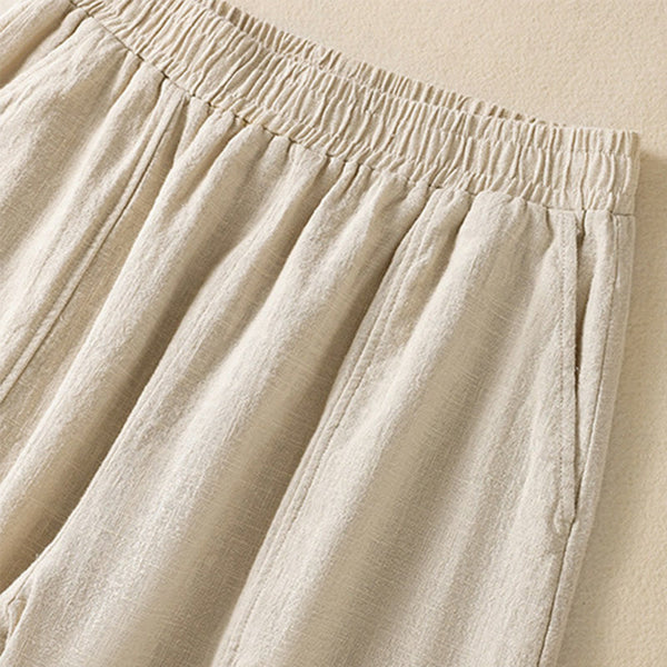 Buddha Stones Plain Simple Design High Waist Women's Cotton Linen Harem Pants With Pockets