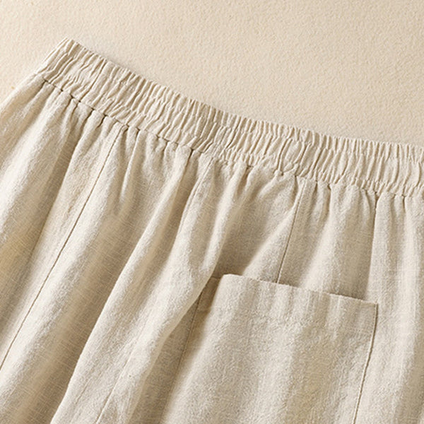 Buddha Stones Plain Simple Design High Waist Women's Cotton Linen Harem Pants With Pockets