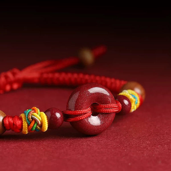Buddha Stones Red String Peach Wood Peace Buckle Cinnabar Protection Adult Kid Bracelet