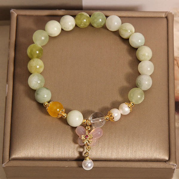 Buddha Stones Natural Butterfly Serpentine Jade Yanyuan Agate Luck Bracelet
