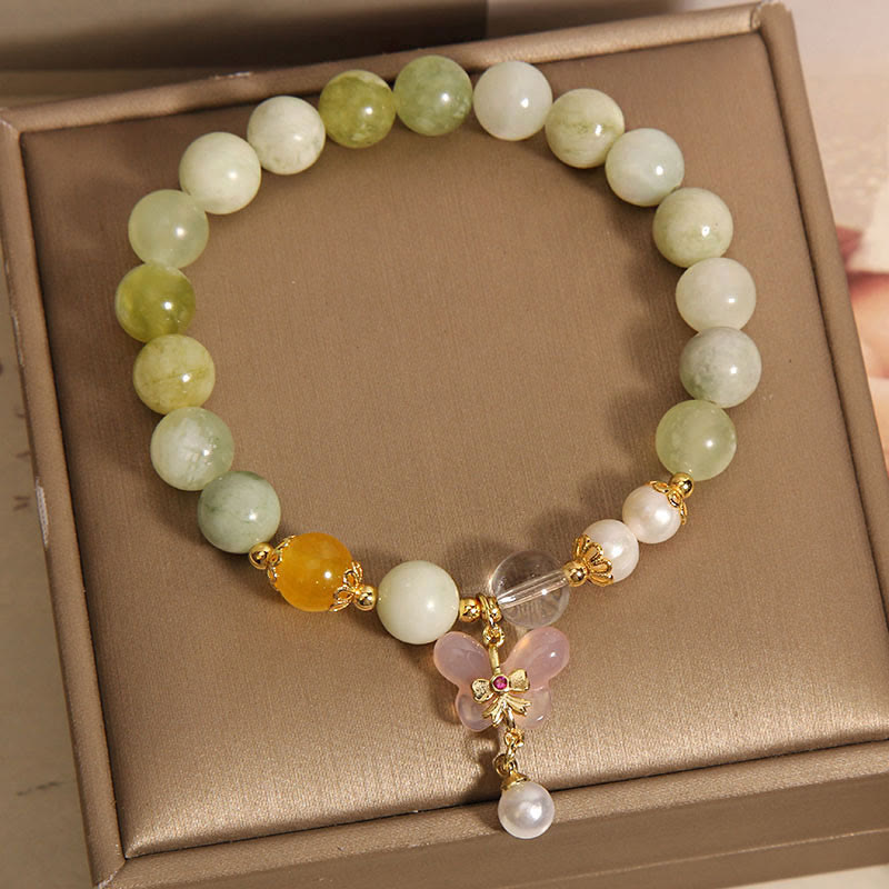 Buddha Stones Natural Butterfly Serpentine Jade Yanyuan Agate Luck Bracelet