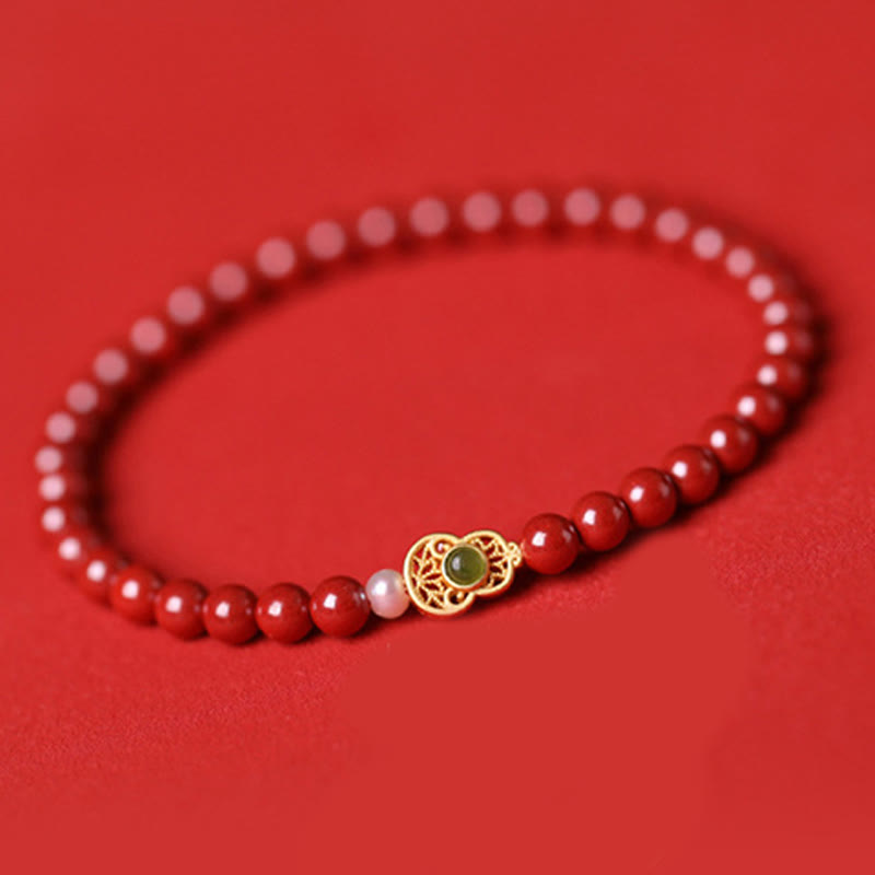 Buddha Stones Gourd Pearl Cinnabar Blessing Beads Bracelet