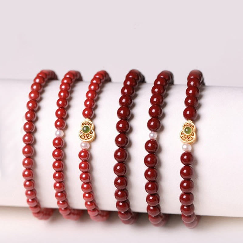 Buddha Stones Gourd Pearl Cinnabar Blessing Beads Bracelet