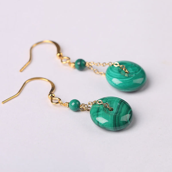 Buddha Stones Natural Malachite Peace Buckle Calmness  Earrings