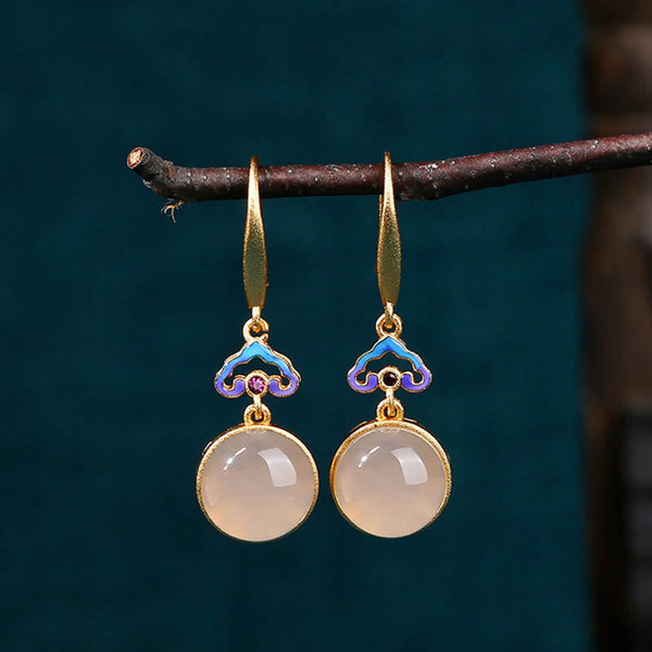 Buddha Stones 925 Sterling Silver Posts Natural Chalcedony Gold-plated Harmony Earrings