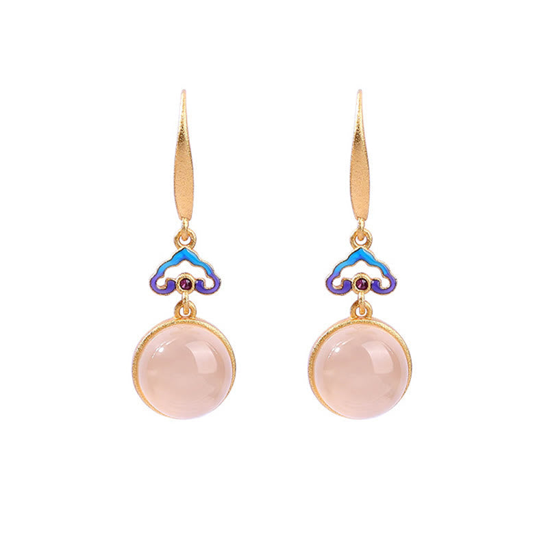 Buddha Stones 925 Sterling Silver Posts Natural Chalcedony Gold-plated Harmony Earrings