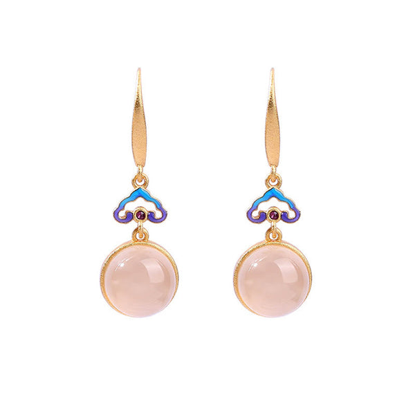 Buddha Stones 925 Sterling Silver Posts Natural Chalcedony Gold-plated Harmony Earrings