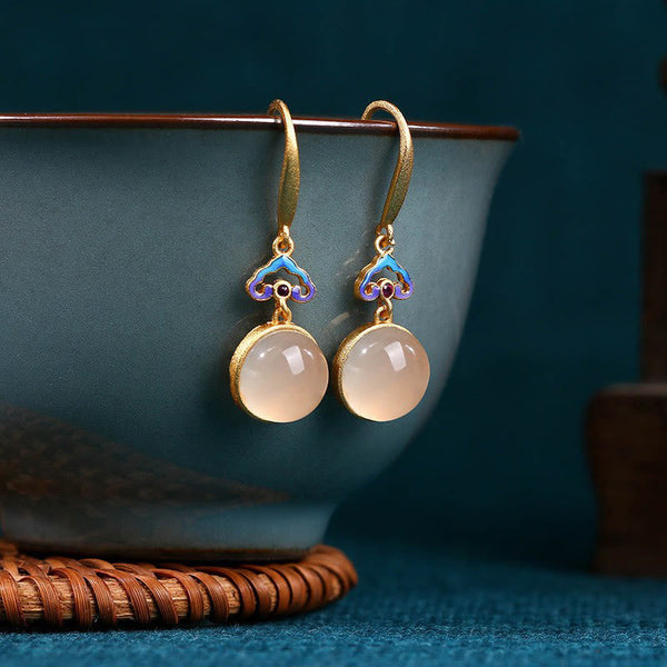 Buddha Stones 925 Sterling Silver Posts Natural Chalcedony Gold-plated Harmony Earrings