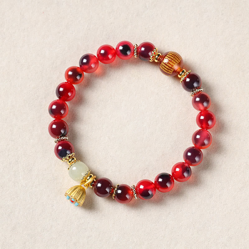 Buddha Stones Natural Colorful Candy Agate Golden Lotus Pod Healing Bracelet