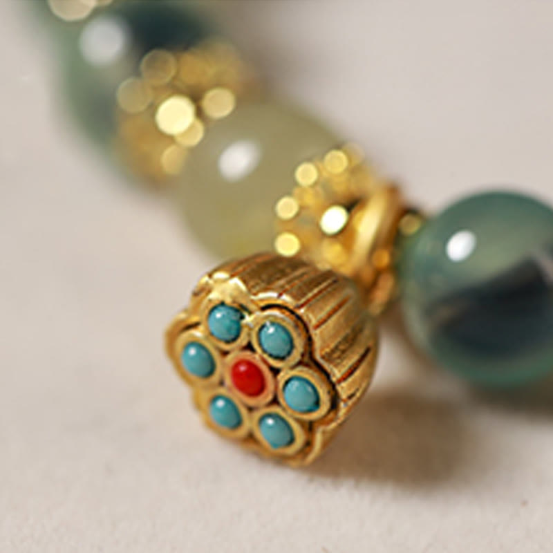 Buddha Stones Natural Colorful Candy Agate Golden Lotus Pod Healing Bracelet