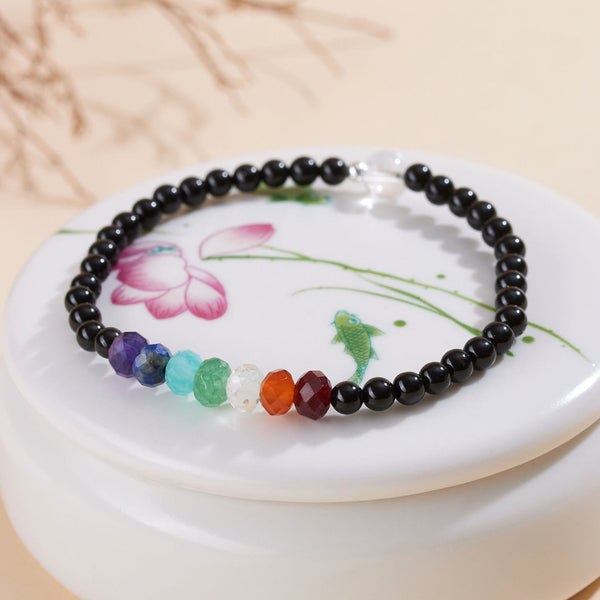 Buddha Stones Ultra-fine 4mm Black Tourmaline Colorful Stone Bracelet