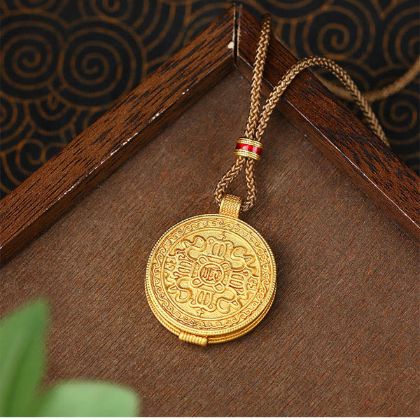 Buddha Stones Om Mani Padme Hum Openable Copper Plated Gold Wealth Necklace Pendant