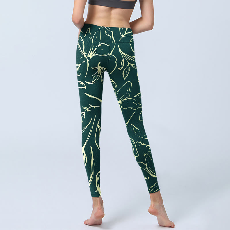 Buddha Stones Large Floral Petals Print Gym Leggings Women's Yoga Pants