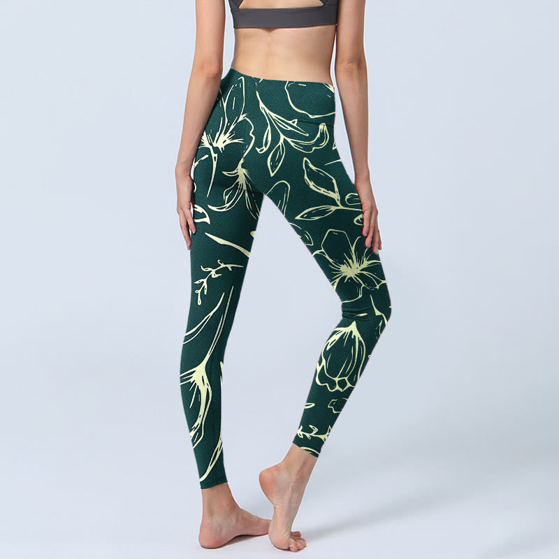Buddha Stones Large Floral Petals Print Gym Leggings Women's Yoga Pants