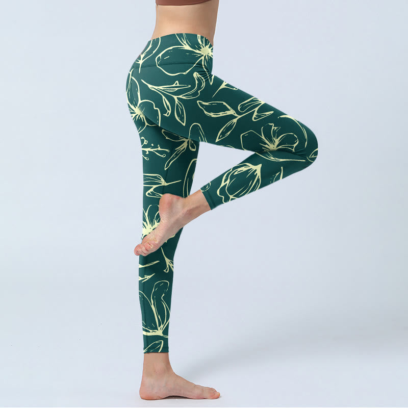 Buddha Stones Large Floral Petals Print Gym Leggings Women's Yoga Pants