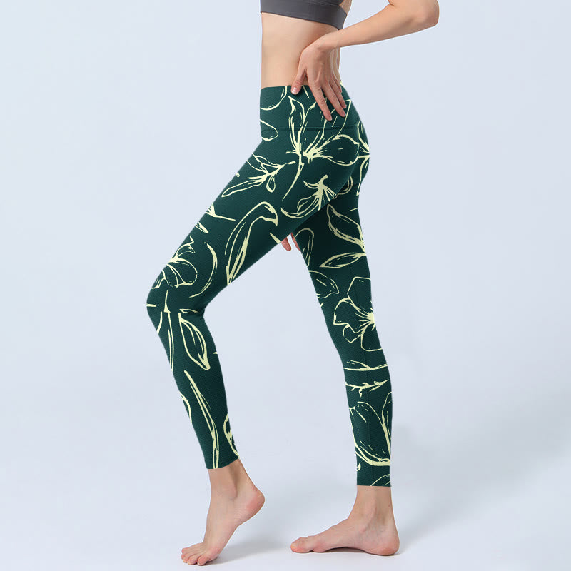 Buddha Stones Large Floral Petals Print Gym Leggings Women's Yoga Pants