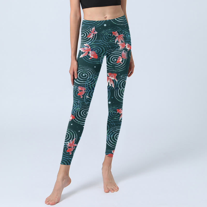 Buddha Stones Red Koi Fish Water Ripple Print Gym Leggings Women's Yoga Pants