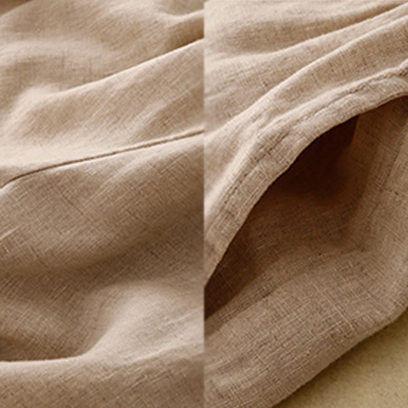 Buddha Stones Simple Embroidery 7-8 Length Cropped Women's Cotton Linen Harem Pants With Pockets