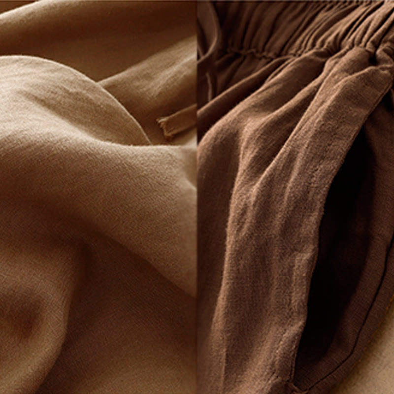 Buddha Stones Simple Embroidery 7-8 Length Cropped Women's Cotton Linen Harem Pants With Pockets