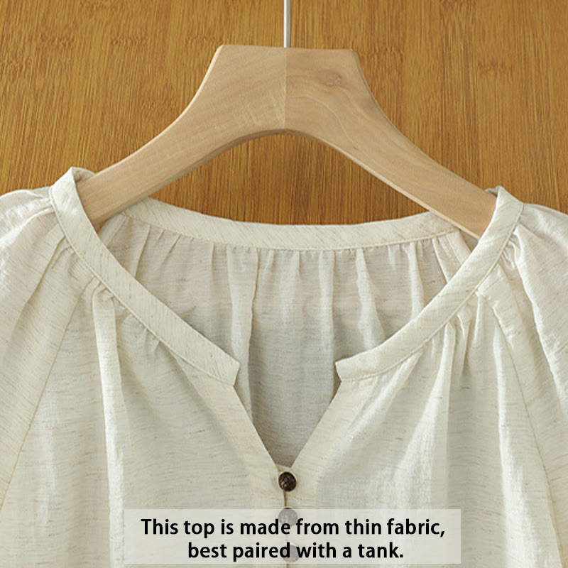 Buddha Stones White Plain Button Three Quarter Sleeve Women's Shirt