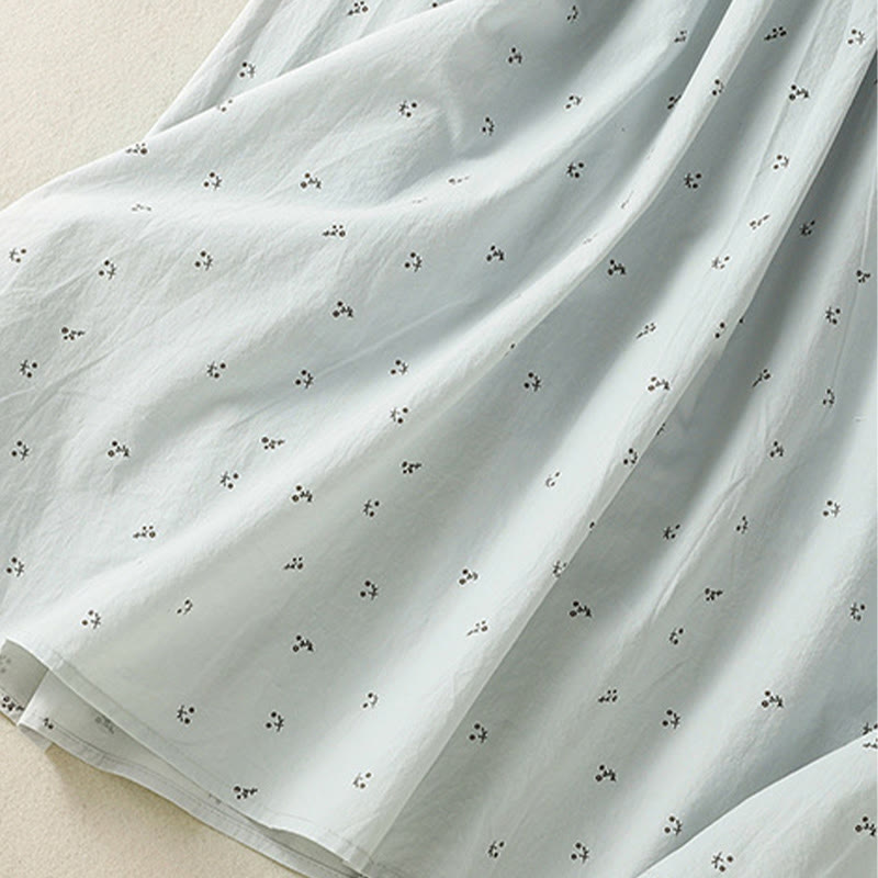 Buddha Stones Small Flowers Elastic Waist Cotton Women's Skirt With Pockets