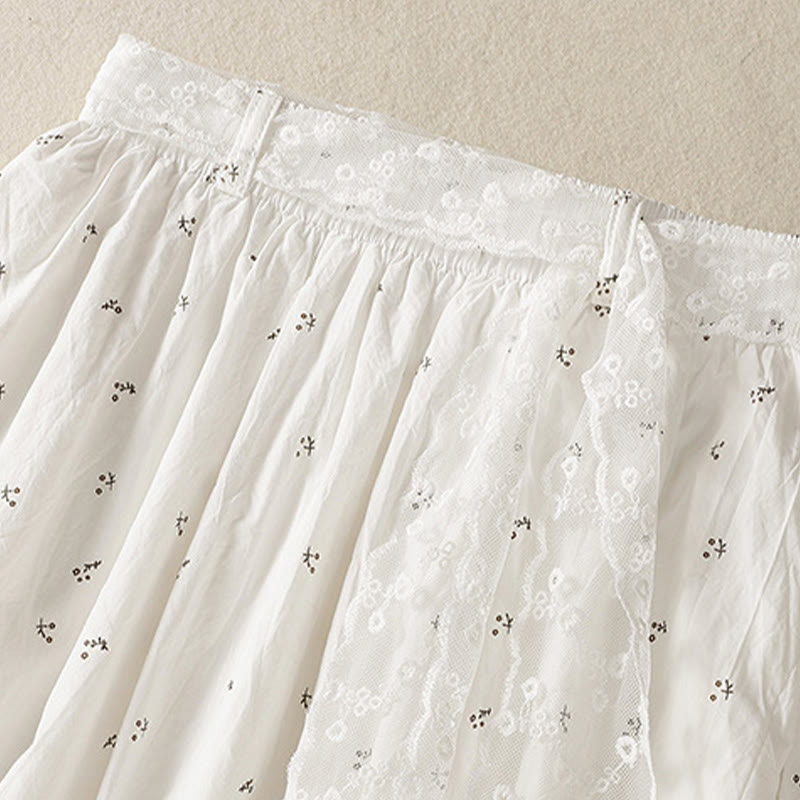 Buddha Stones Small Flowers Elastic Waist Cotton Women's Skirt With Pockets