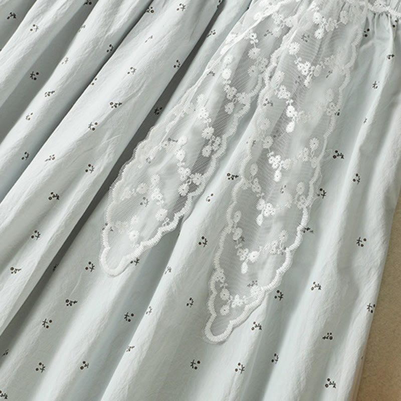 Buddha Stones Small Flowers Elastic Waist Cotton Women's Skirt With Pockets