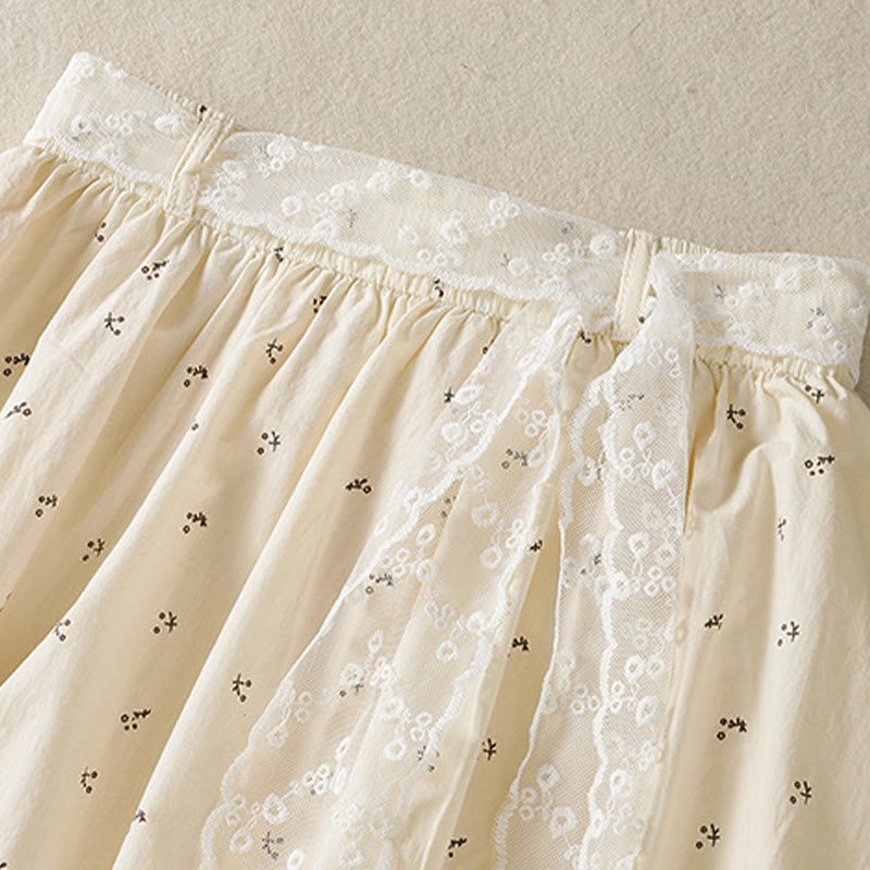 Buddha Stones Small Flowers Elastic Waist Cotton Women's Skirt With Pockets