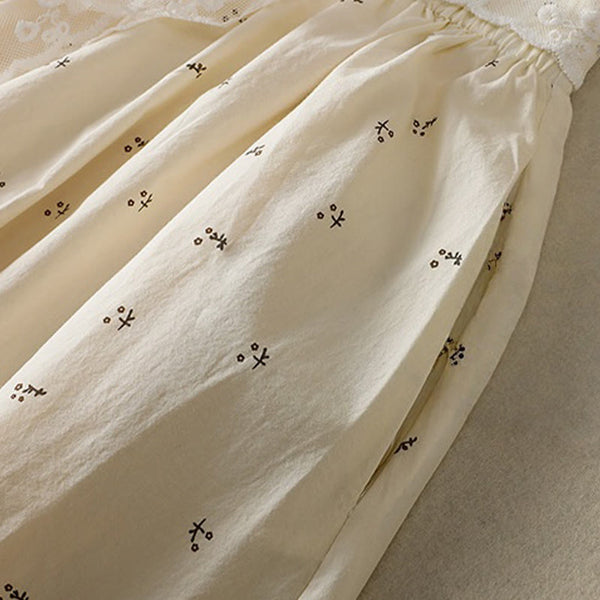 Buddha Stones Small Flowers Elastic Waist Cotton Women's Skirt With Pockets