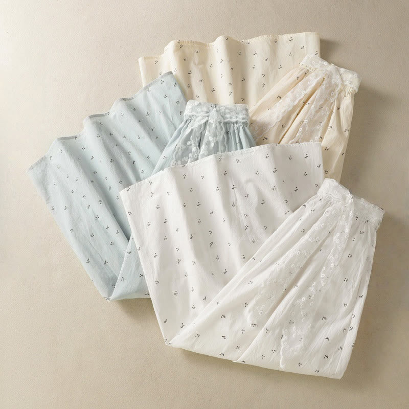 Buddha Stones Small Flowers Elastic Waist Cotton Women's Skirt With Pockets